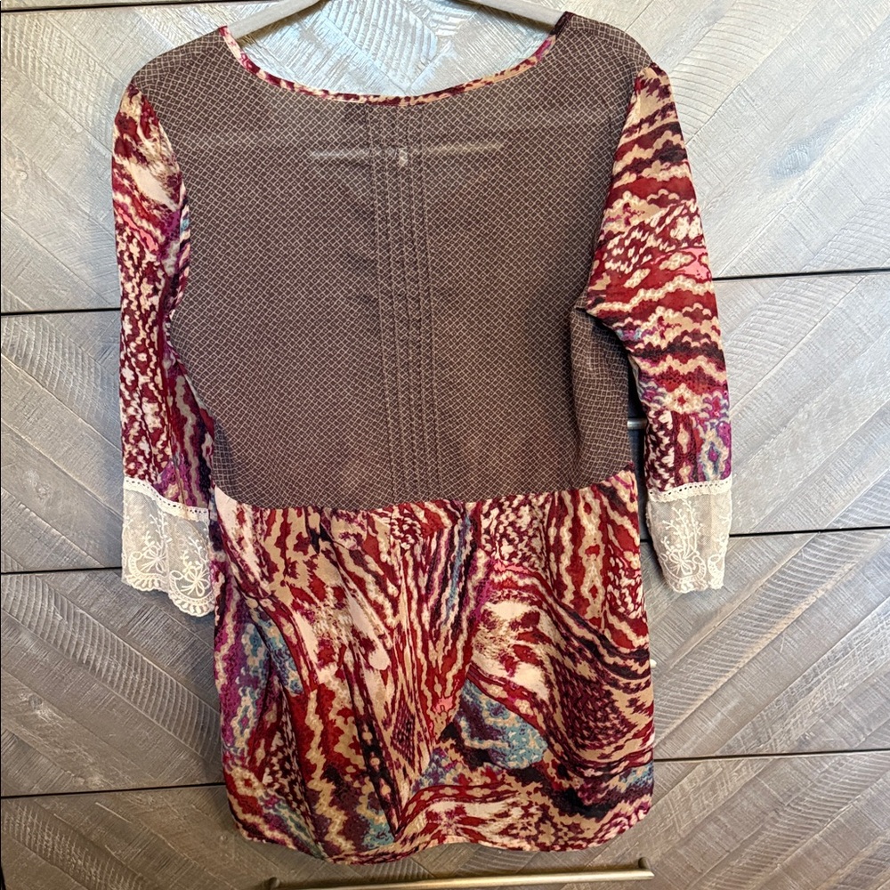 Bke Multicolor Patchwork Blouse With Lace Accents - image 3